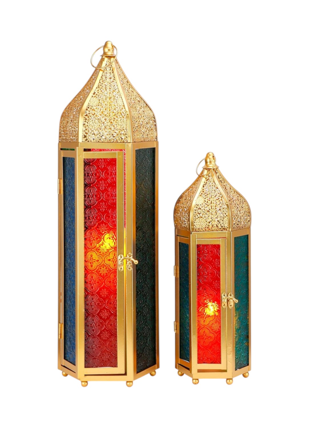 Set of Two Gold Glass Floor Candelabra Candle Holders