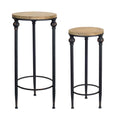 Round Wood and Metal Plant Stand Table Set of 2 SpadezStore