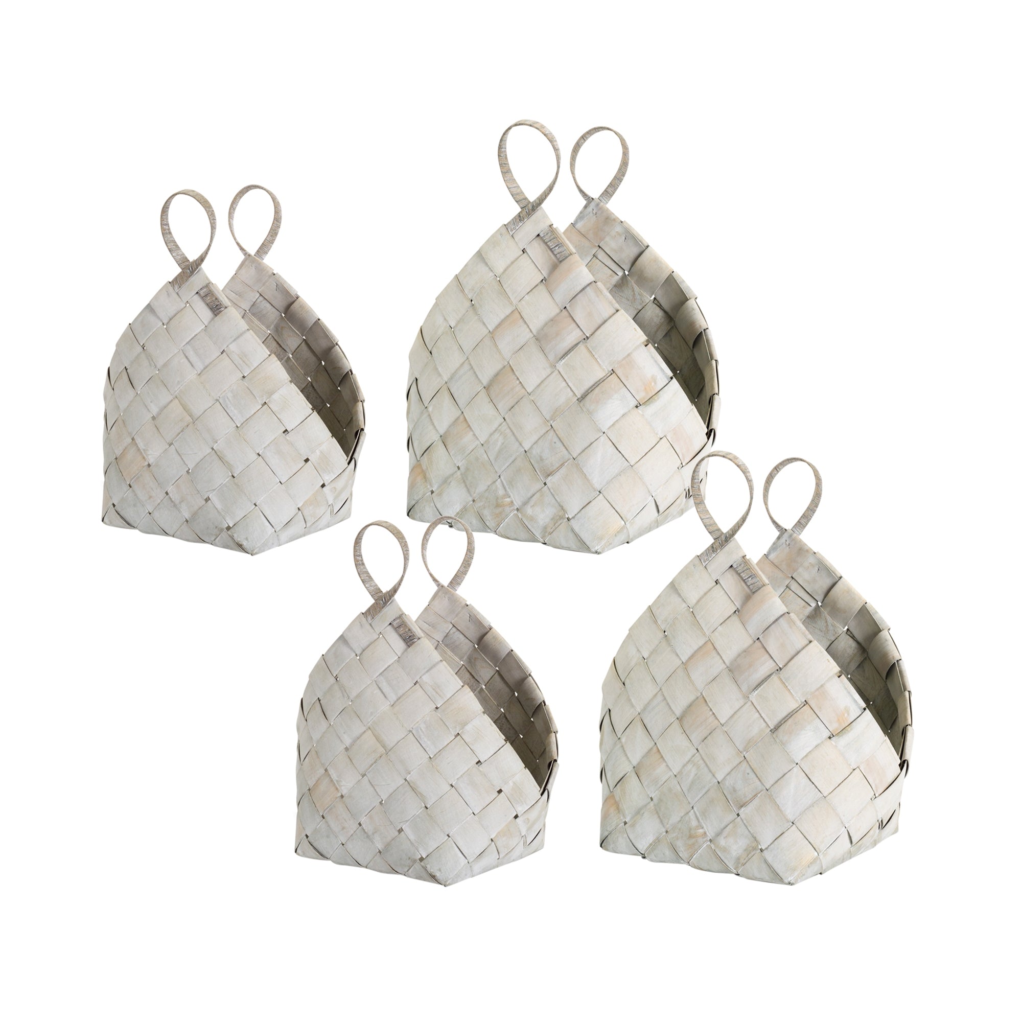 Woven Metasequoia Wood Basket with Handles Set of 4 SpadezStore