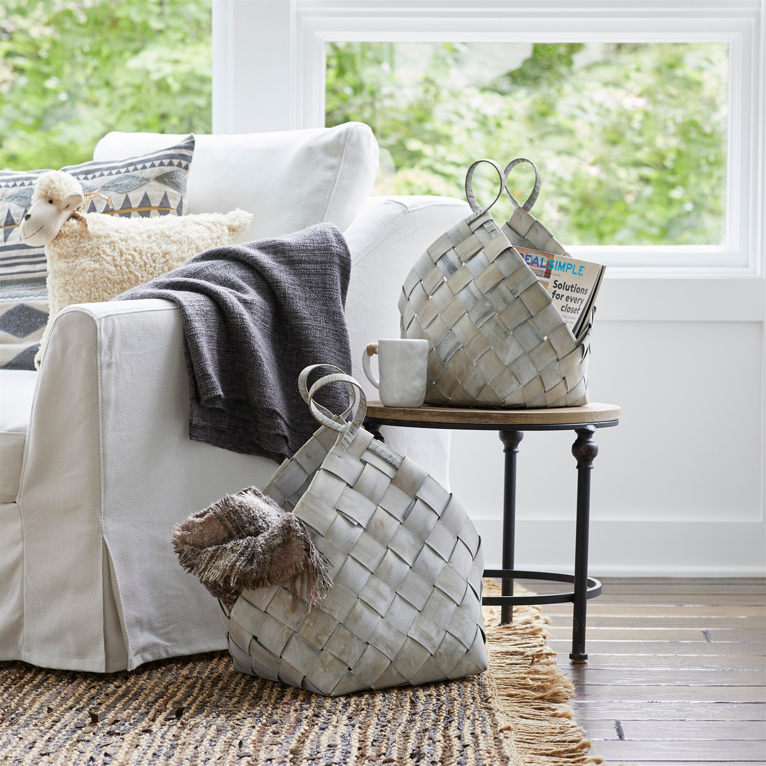 Woven Metasequoia Wood Basket with Handles Set of 4 SpadezStore