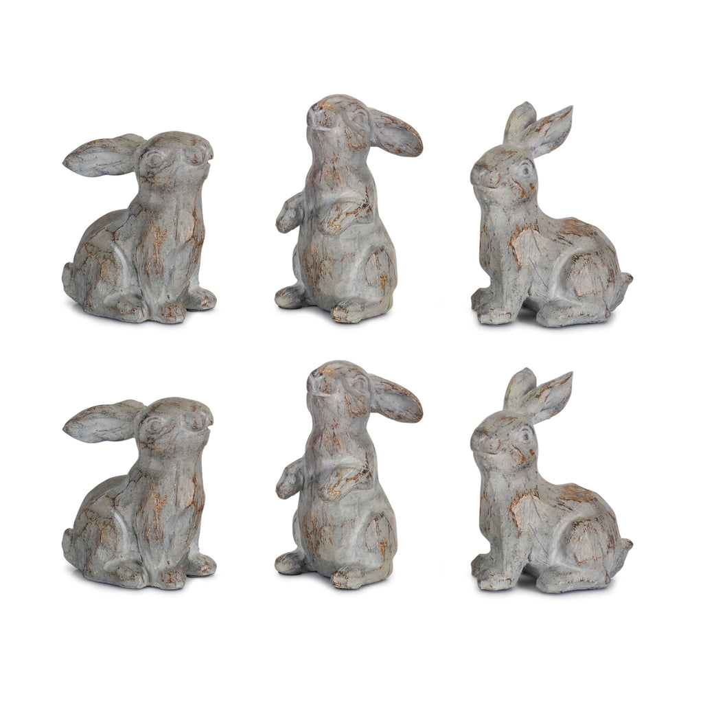 Washed Stone Garden Rabbit Figurine Set of 6 SpadezStore