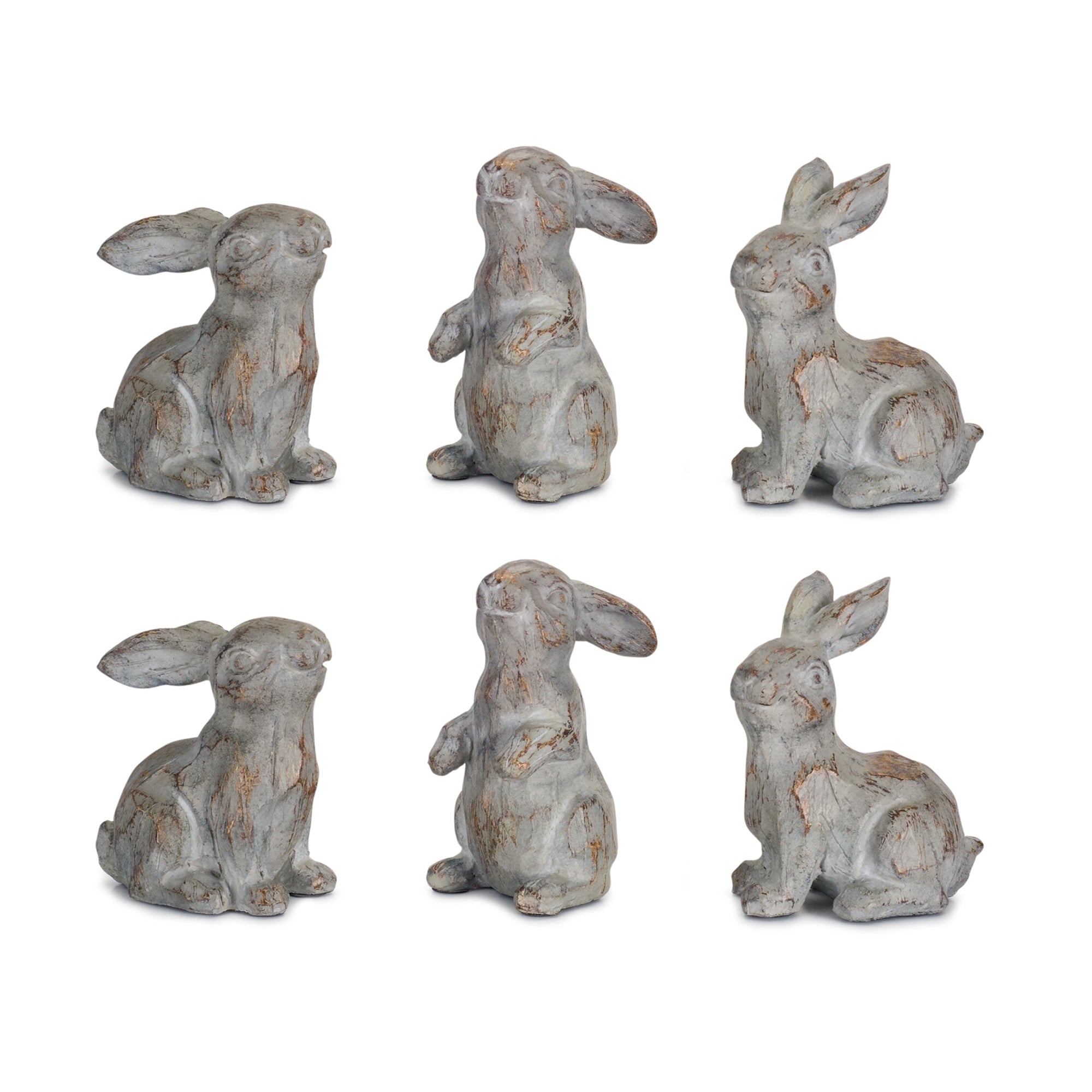 Washed Stone Garden Rabbit Figurine Set of 6 SpadezStore