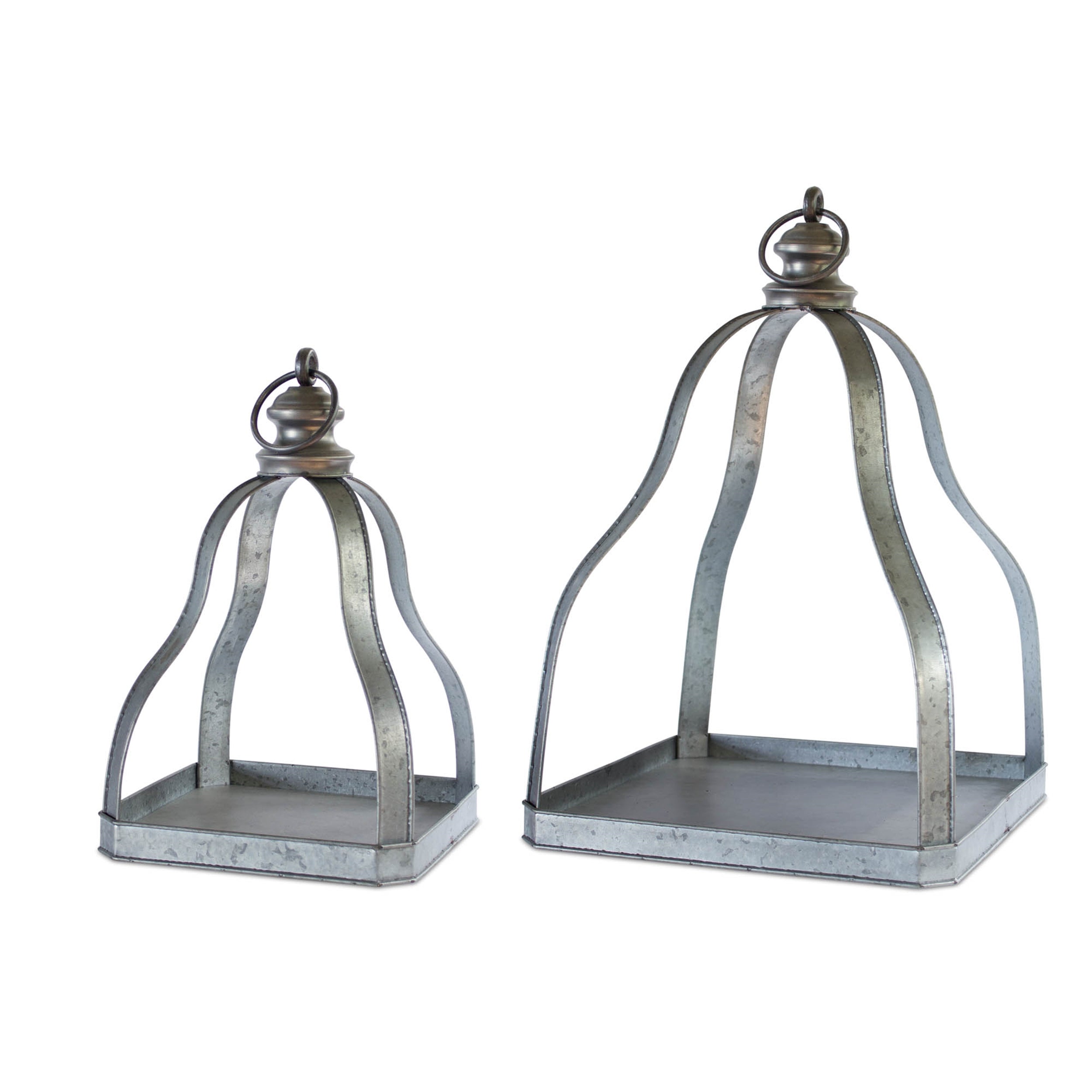 Galvanized Metal Lantern with Open Design Set of 2