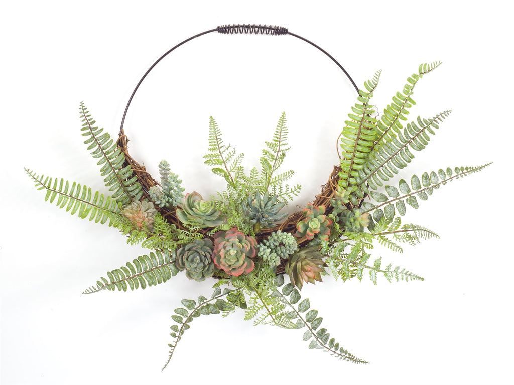 Fern and Succulent Moss Half Werath 20"D SpadezStore