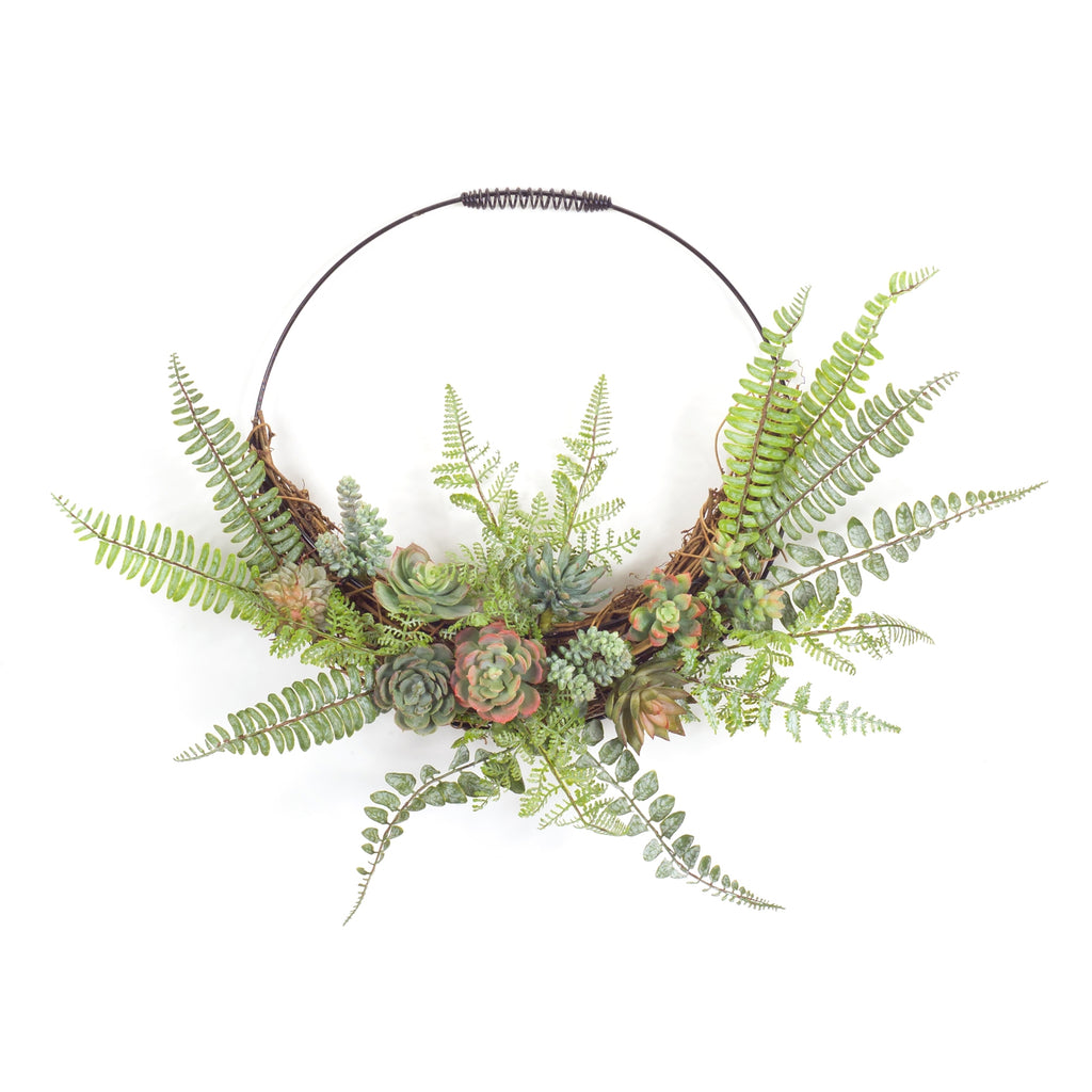 Fern and Succulent Moss Half Werath 20"D SpadezStore