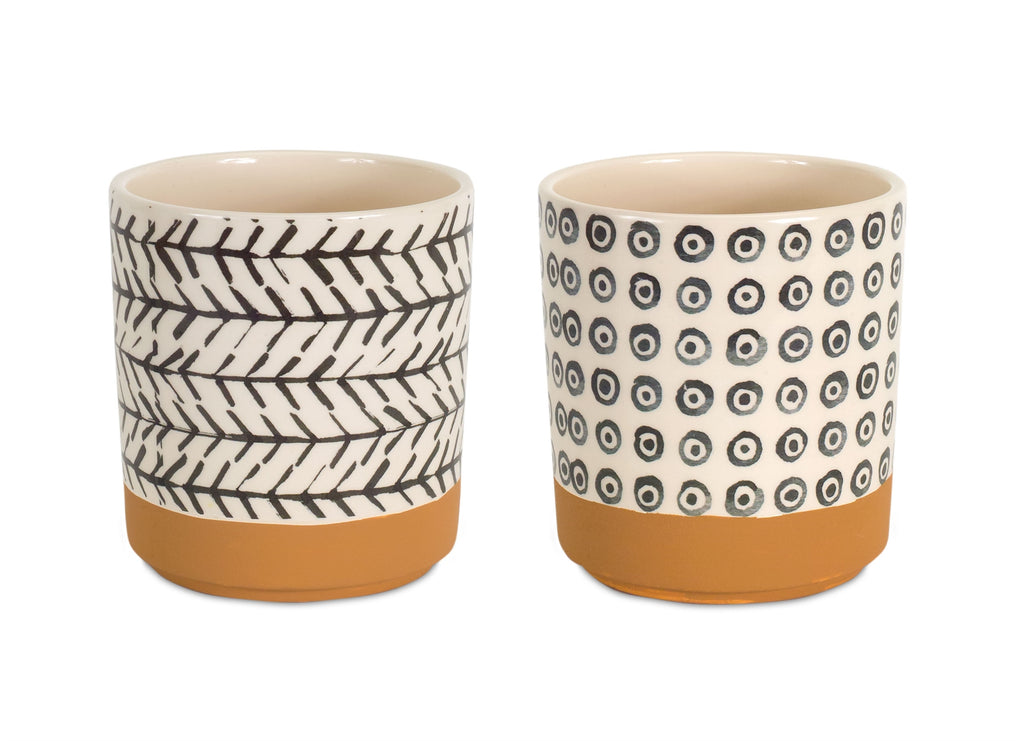 Geometric Patterned Pot with Terra Cotta Accent Set of 4 SpadezStore