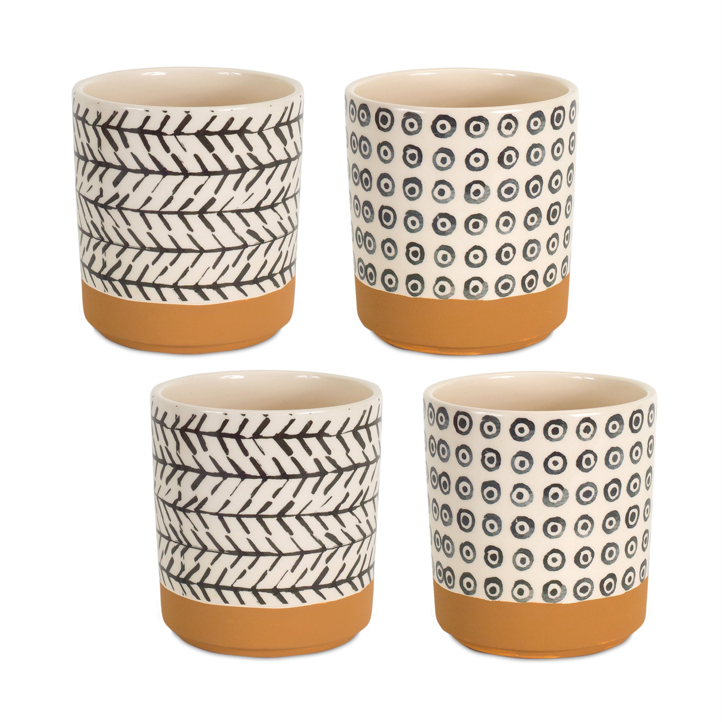 Geometric Patterned Pot with Terra Cotta Accent Set of 4 SpadezStore