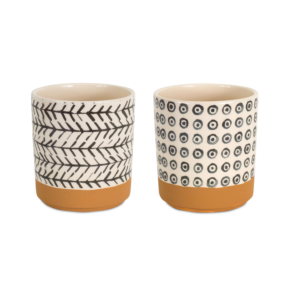 Geometric Patterned Pot with Terra Cotta Accent Set of 4 SpadezStore