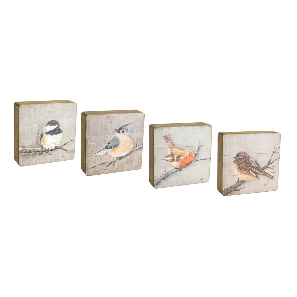 Rustic Wood Bird Plaque Set of 4 SpadezStore