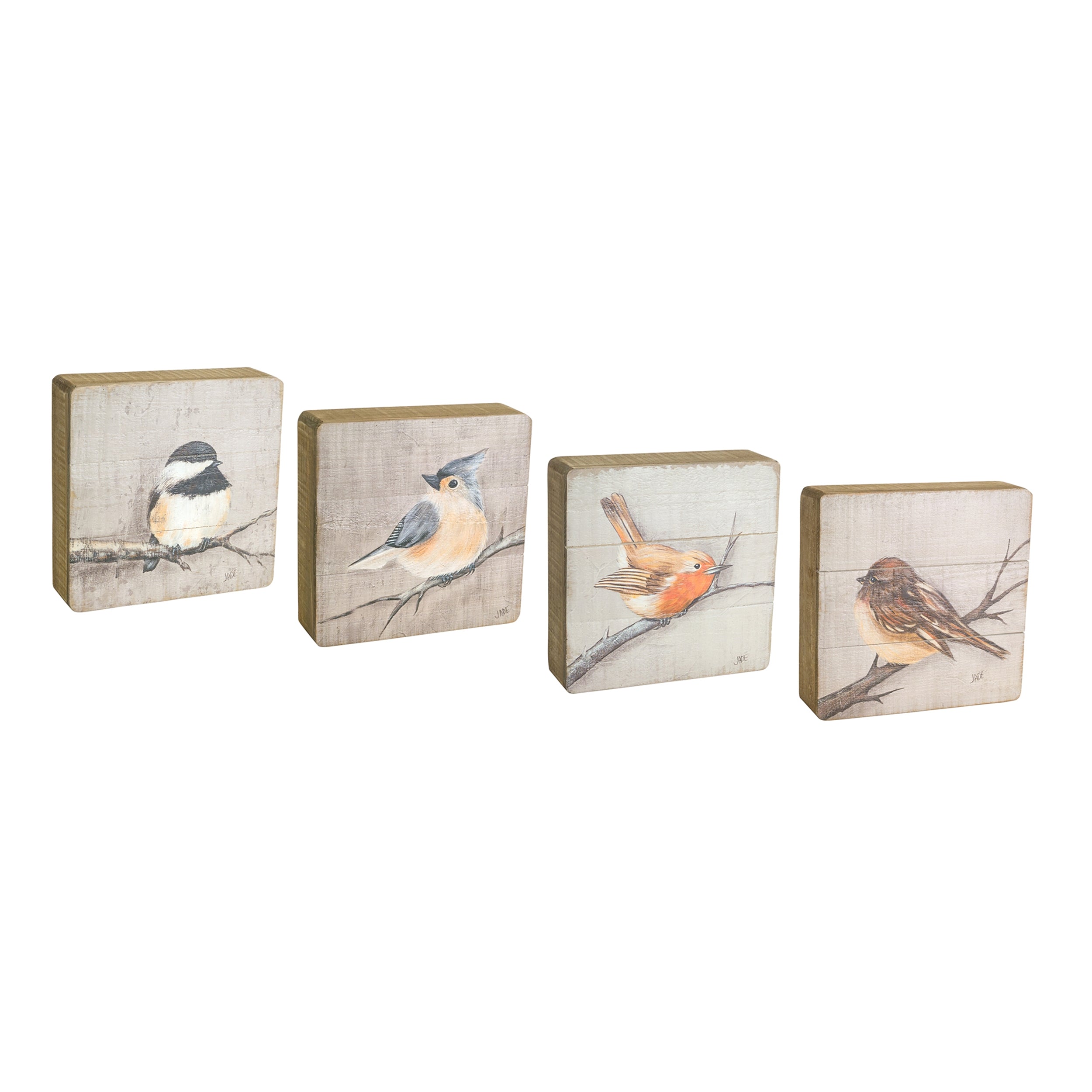 Rustic Wood Bird Plaque Set of 4 SpadezStore