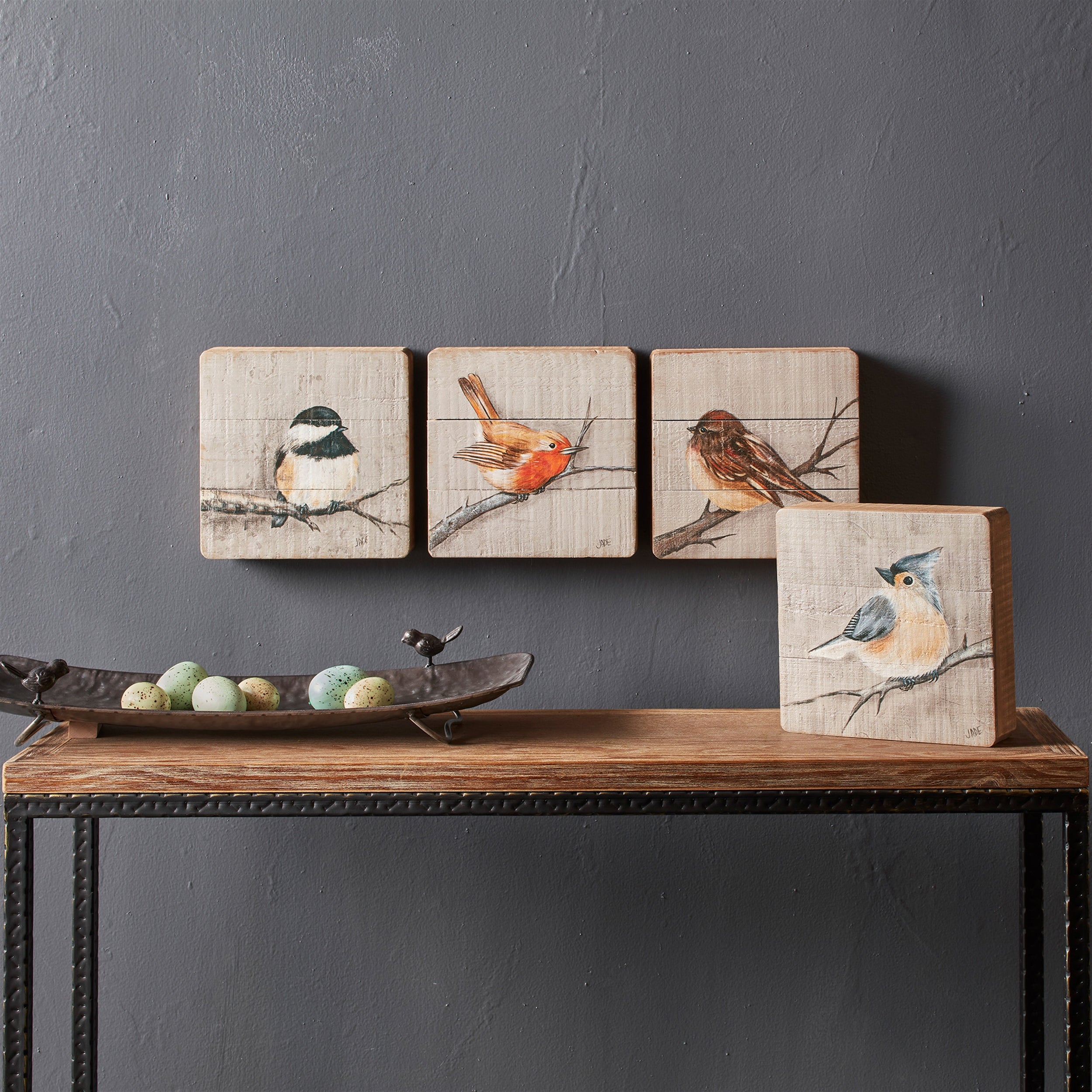 Rustic Wood Bird Plaque Set of 4 SpadezStore