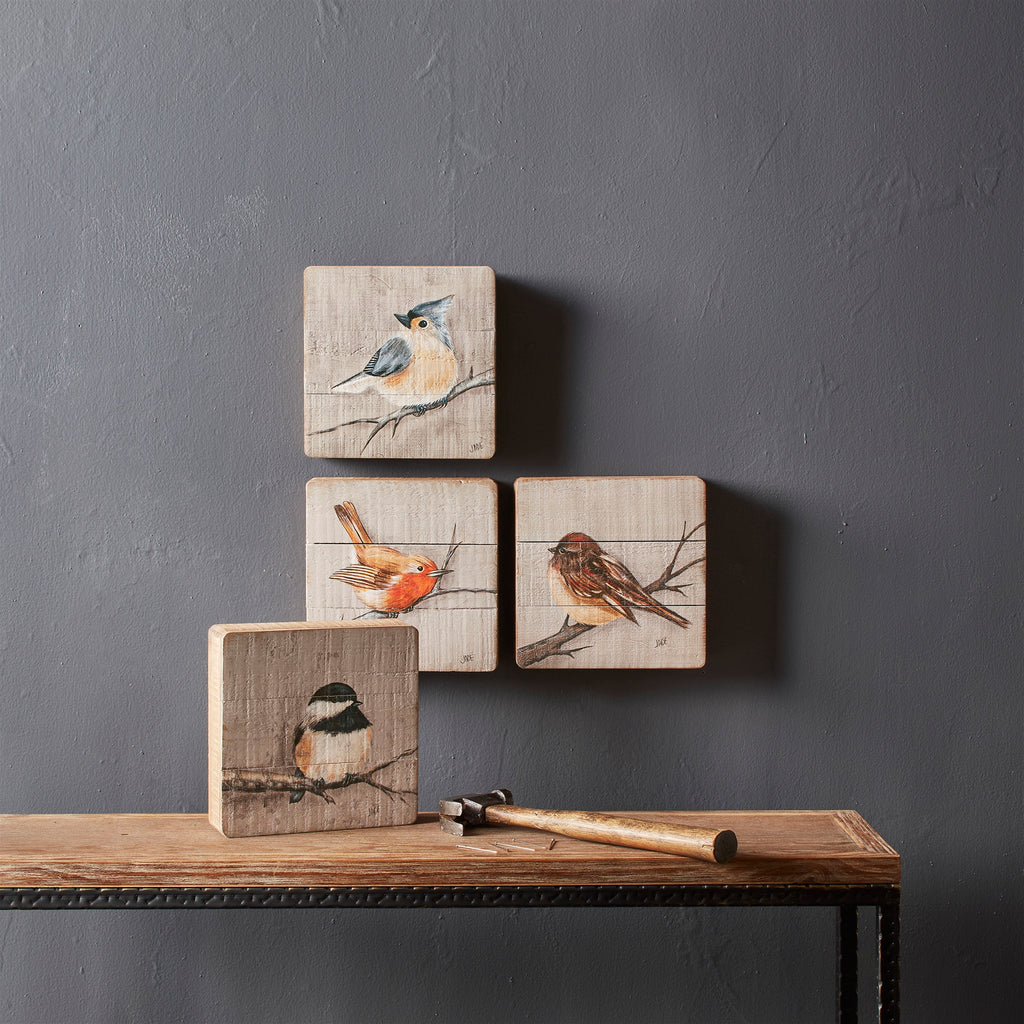 Rustic Wood Bird Plaque Set of 4 SpadezStore