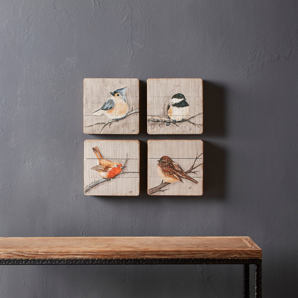 Rustic Wood Bird Plaque Set of 4 SpadezStore