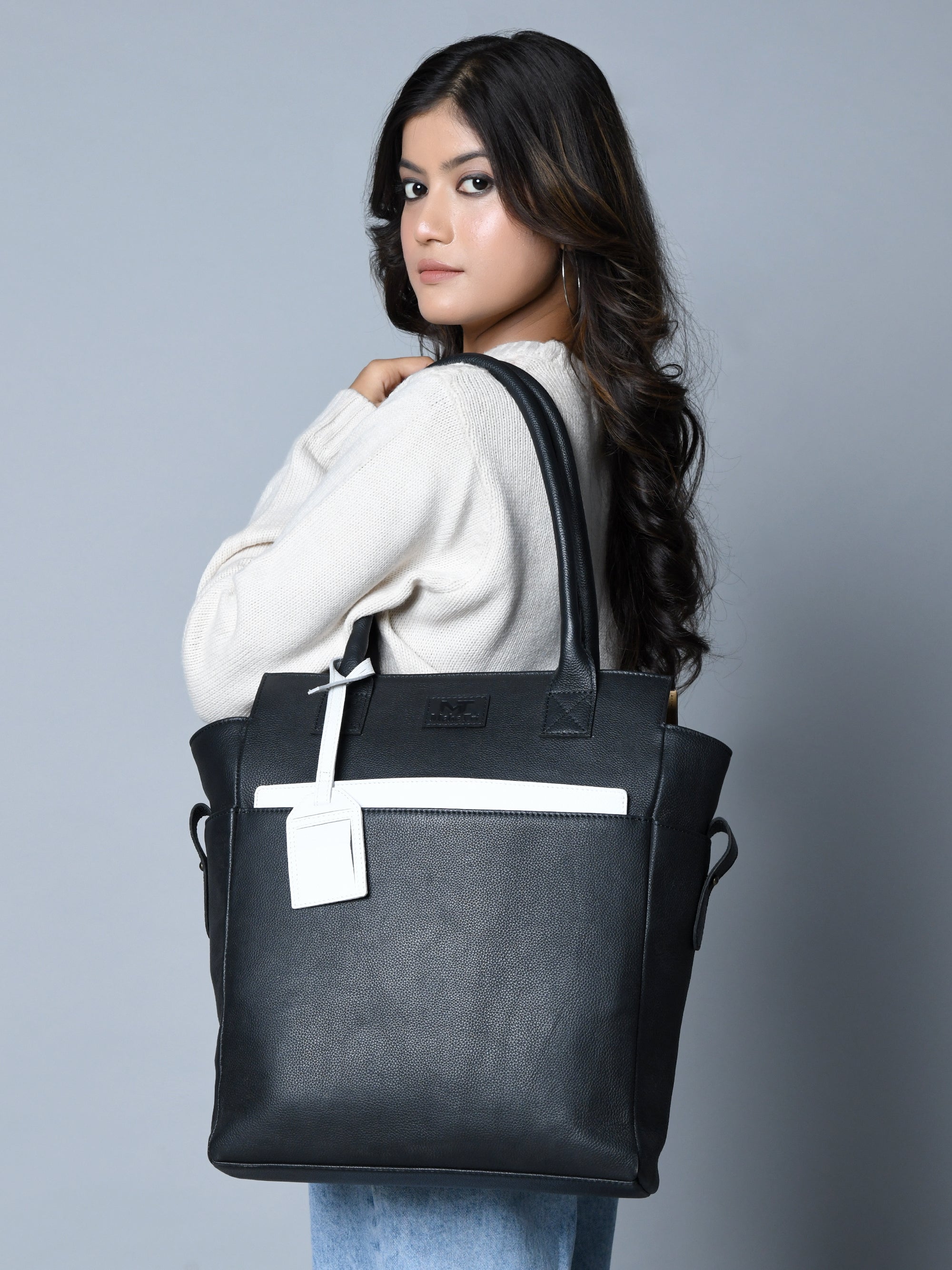Classy Leather Bags Midnight Elegance Noir Shopper Tote SpadezStore