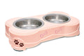 Loving Pets Double Diner Dog Bowl Paw Print & Bone Paparazzi Pink SpadezStore