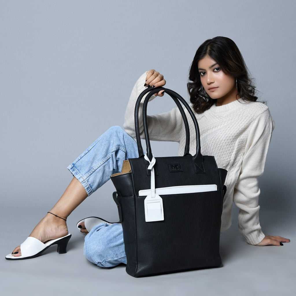 Classy Leather Bags Midnight Elegance Noir Shopper Tote SpadezStore