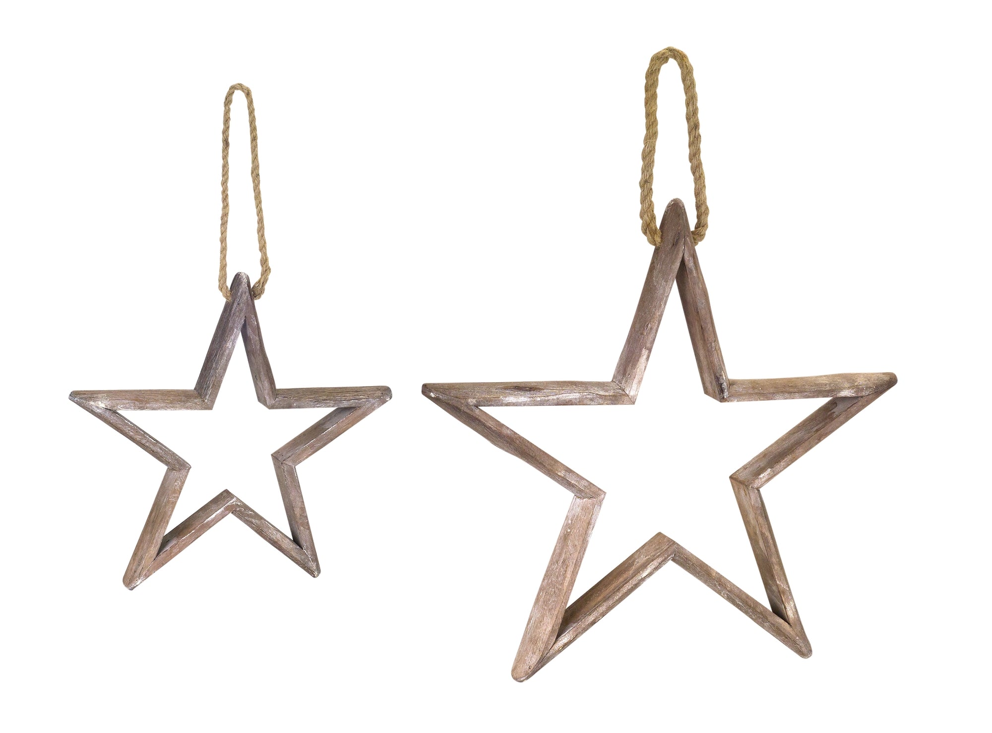 Natural Wooden Star Ornament with Jute Hanger Set of 4 SpadezStore