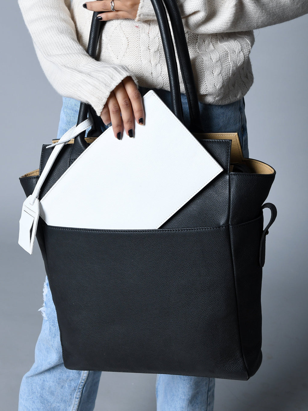 Classy Leather Bags Midnight Elegance Noir Shopper Tote SpadezStore