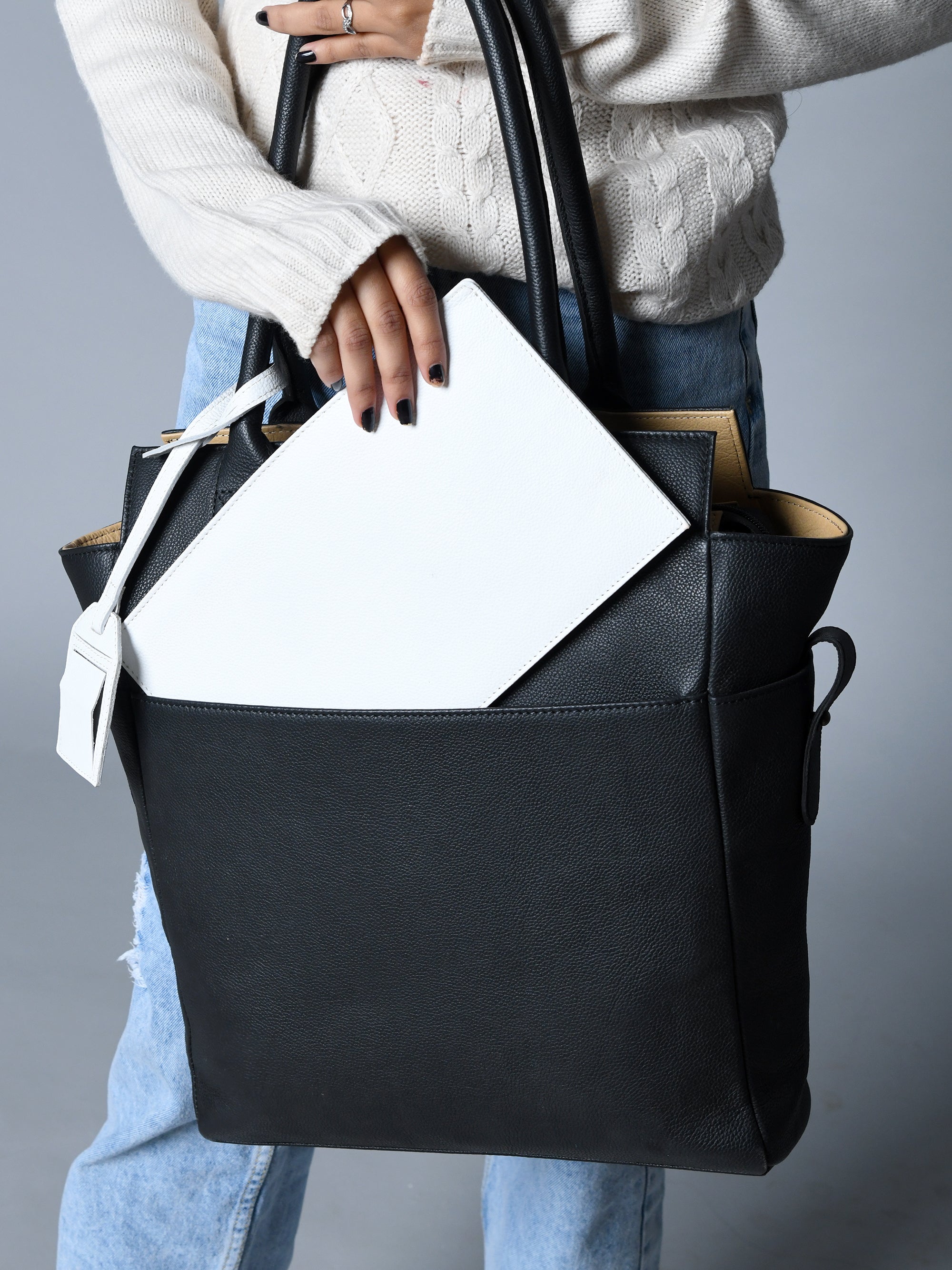 Classy Leather Bags Midnight Elegance Noir Shopper Tote SpadezStore