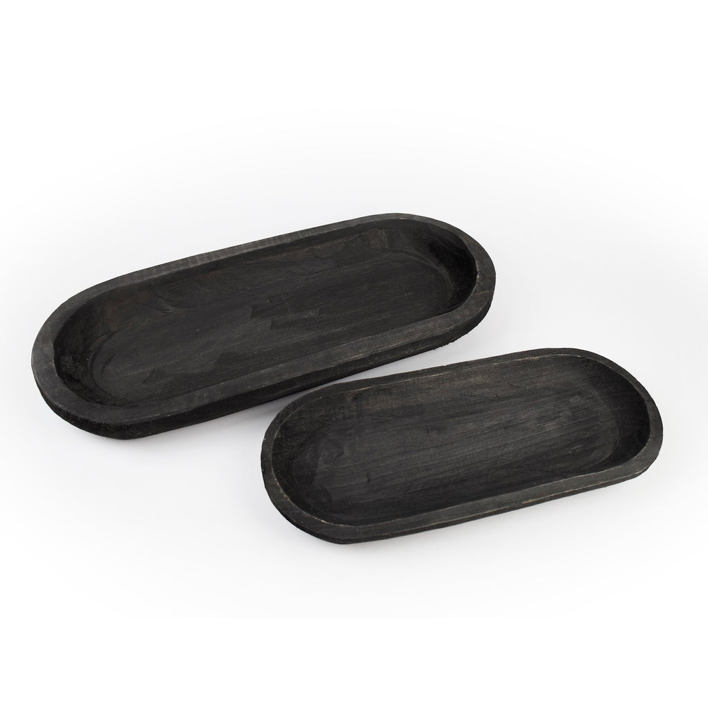 Wooden Dough Bowl Design Tray Set of 2 SpadezStore