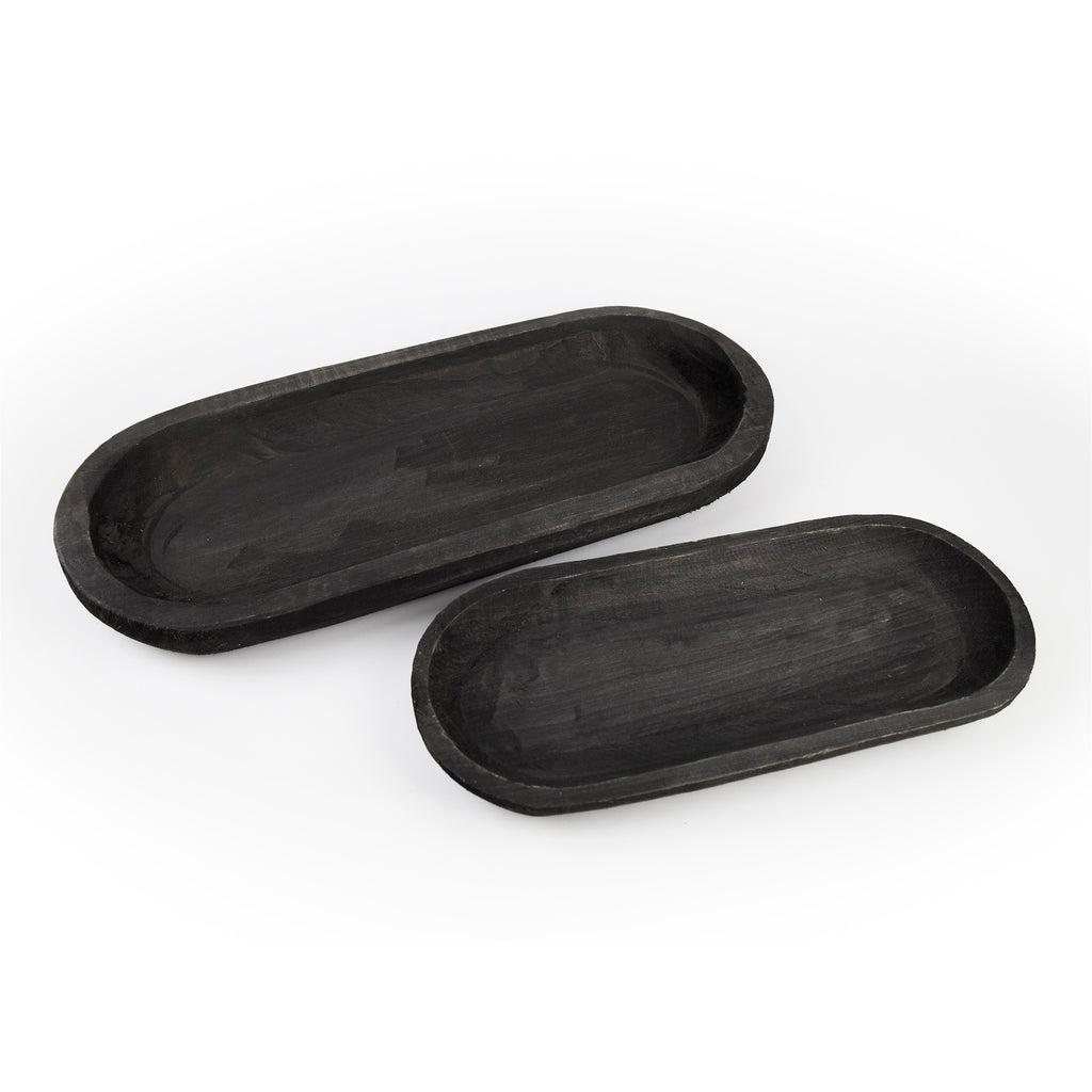 Wooden Dough Bowl Design Tray Set of 2 SpadezStore