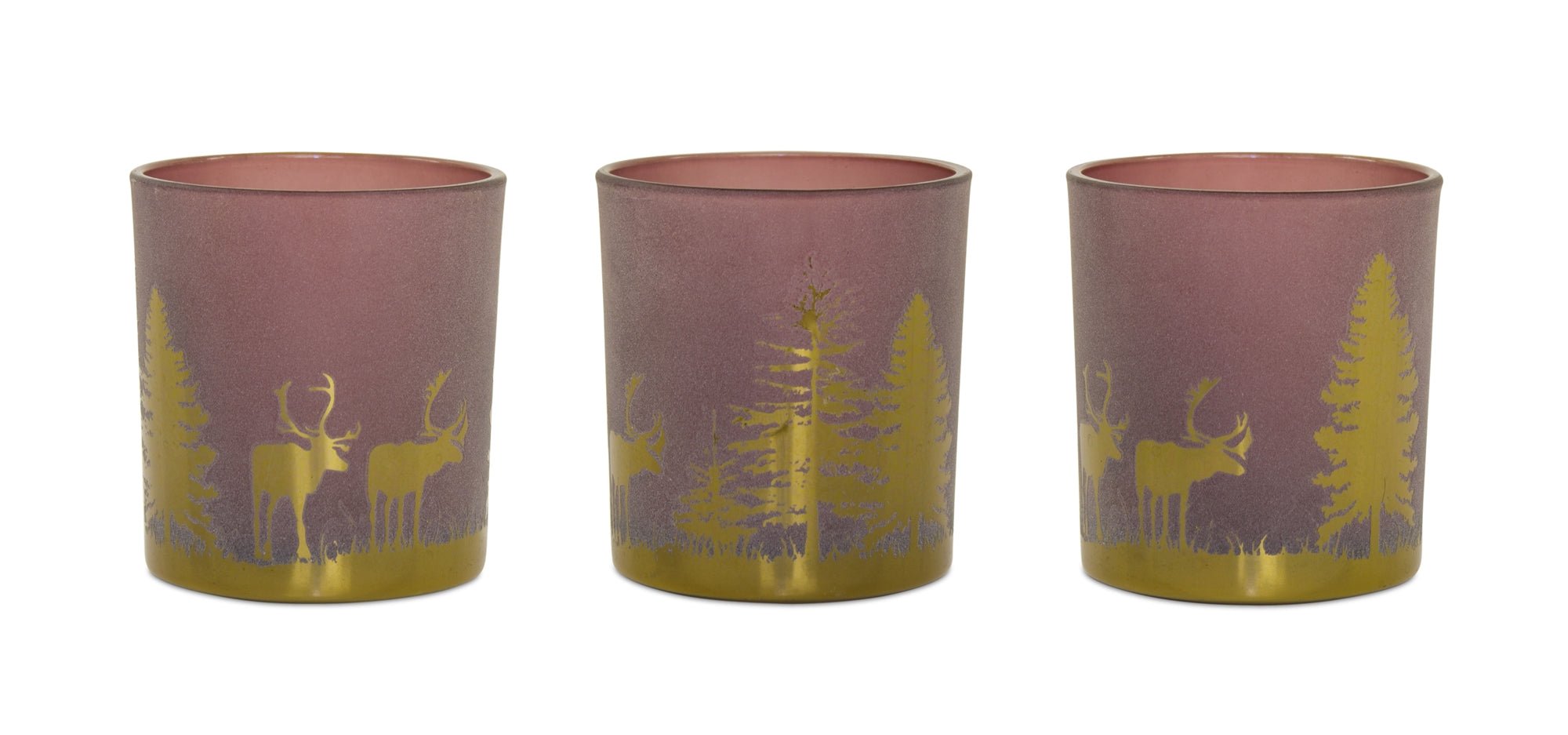 Glass Tea Light Holder with Woodland Scene Set of 3 SpadezStore