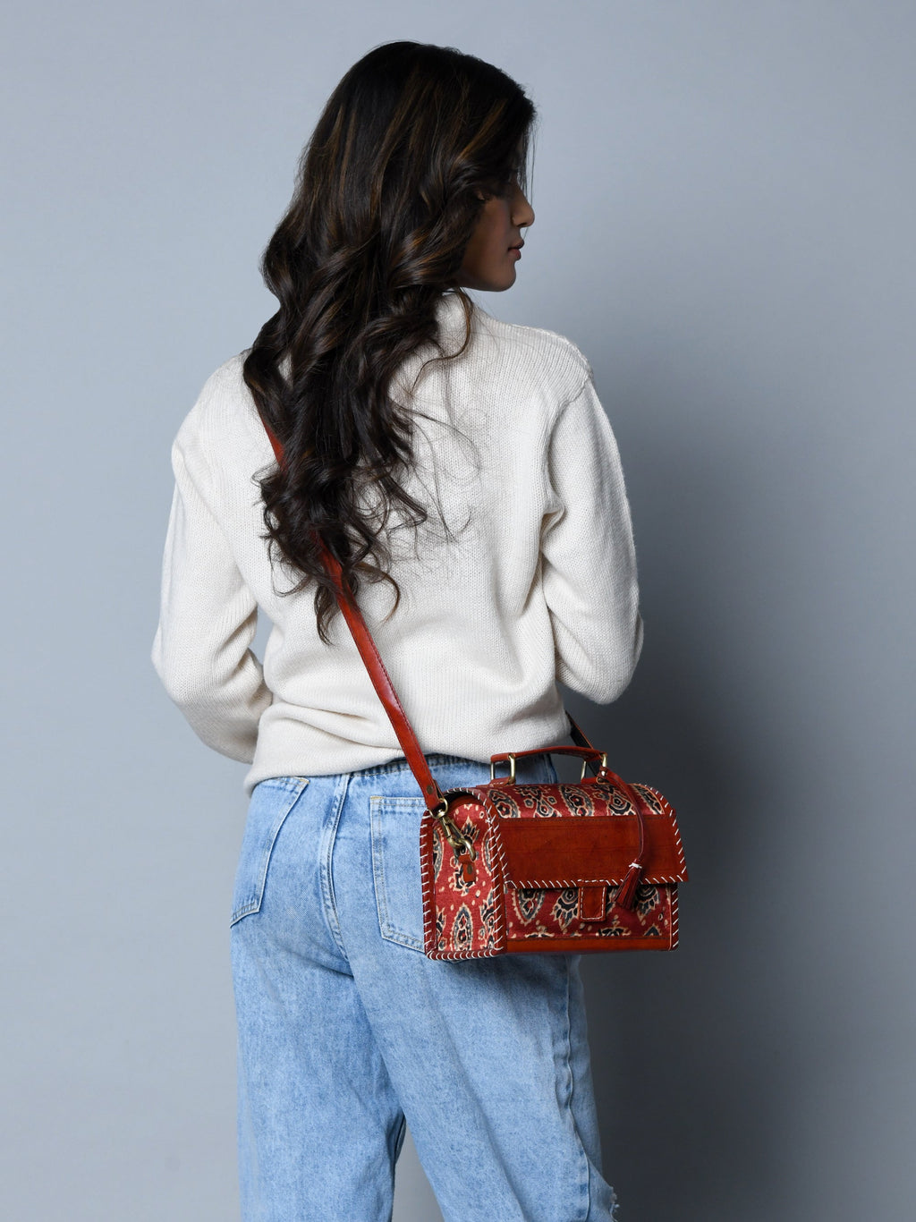 Classy Leather Bags Maroon Mystique Ajrakh Satchel Purse SpadezStore