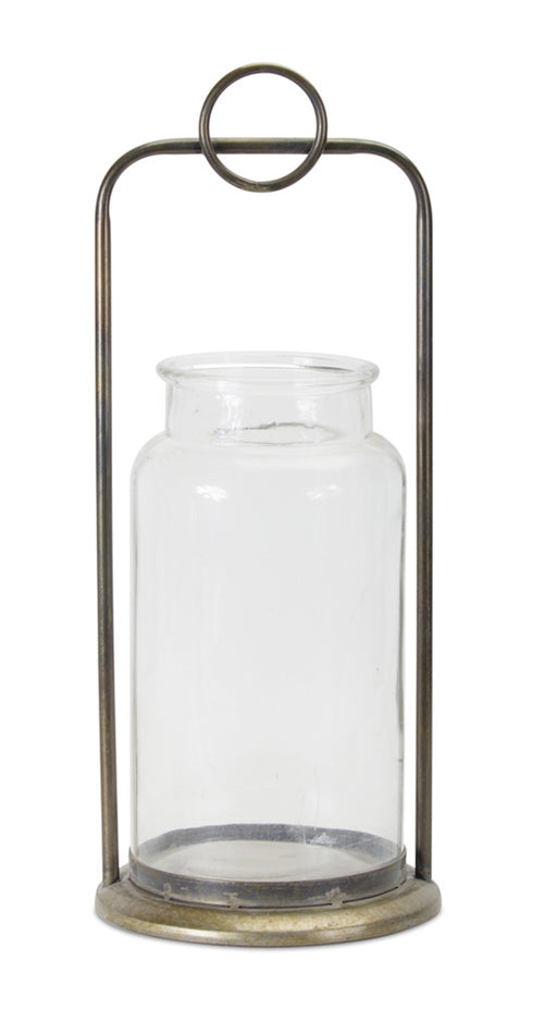 Antique Metal Candle Holder with Glass Jar Set of 2 SpadezStore