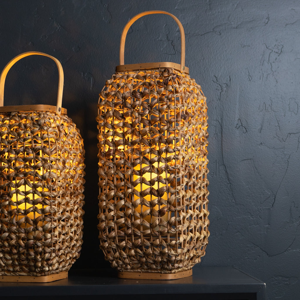 Woven Wicker Lantern with Glass Insert 20"H SpadezStore