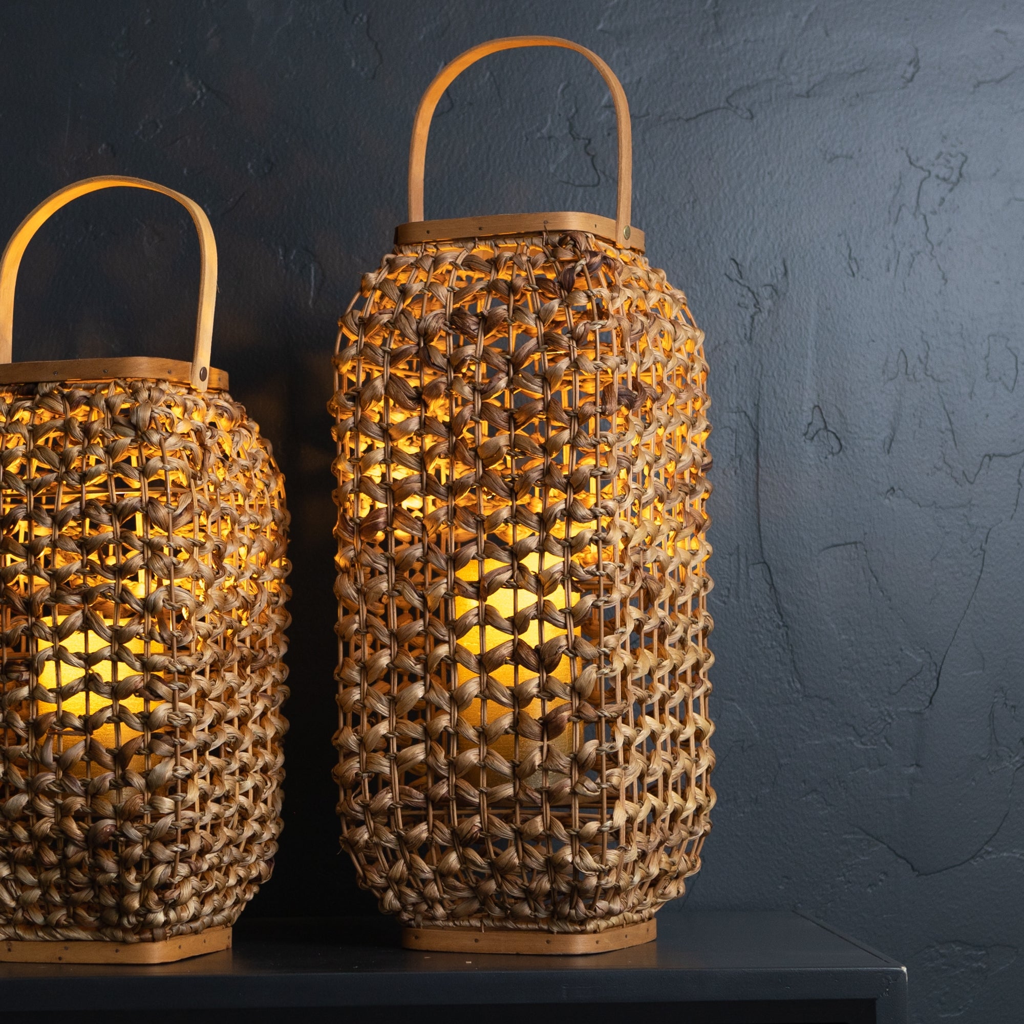 Woven Wicker Lantern with Glass Insert 20"H SpadezStore