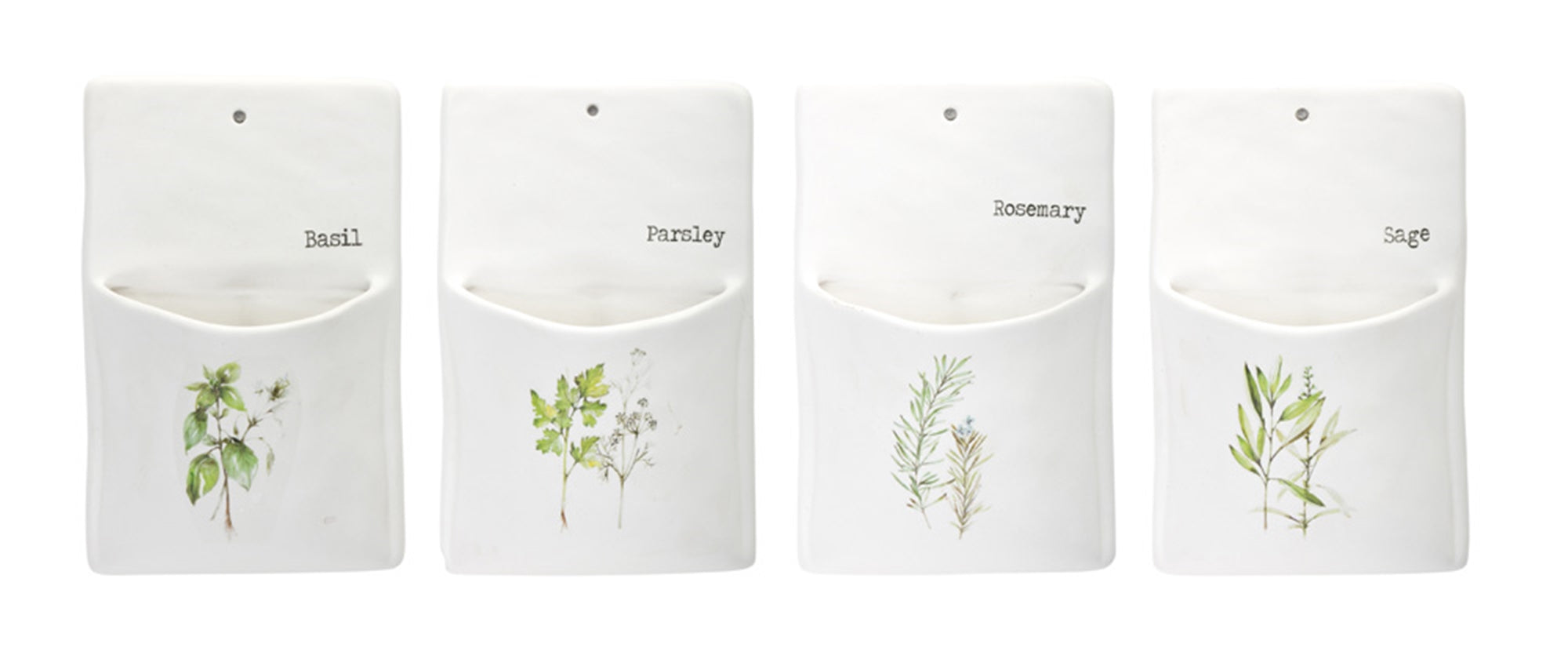 White Ceramic Herb Wall Pocket Set of 4 SpadezStore