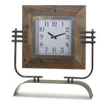 Wood Square Clock on Rustic Metal Stand 17.5"H SpadezStore