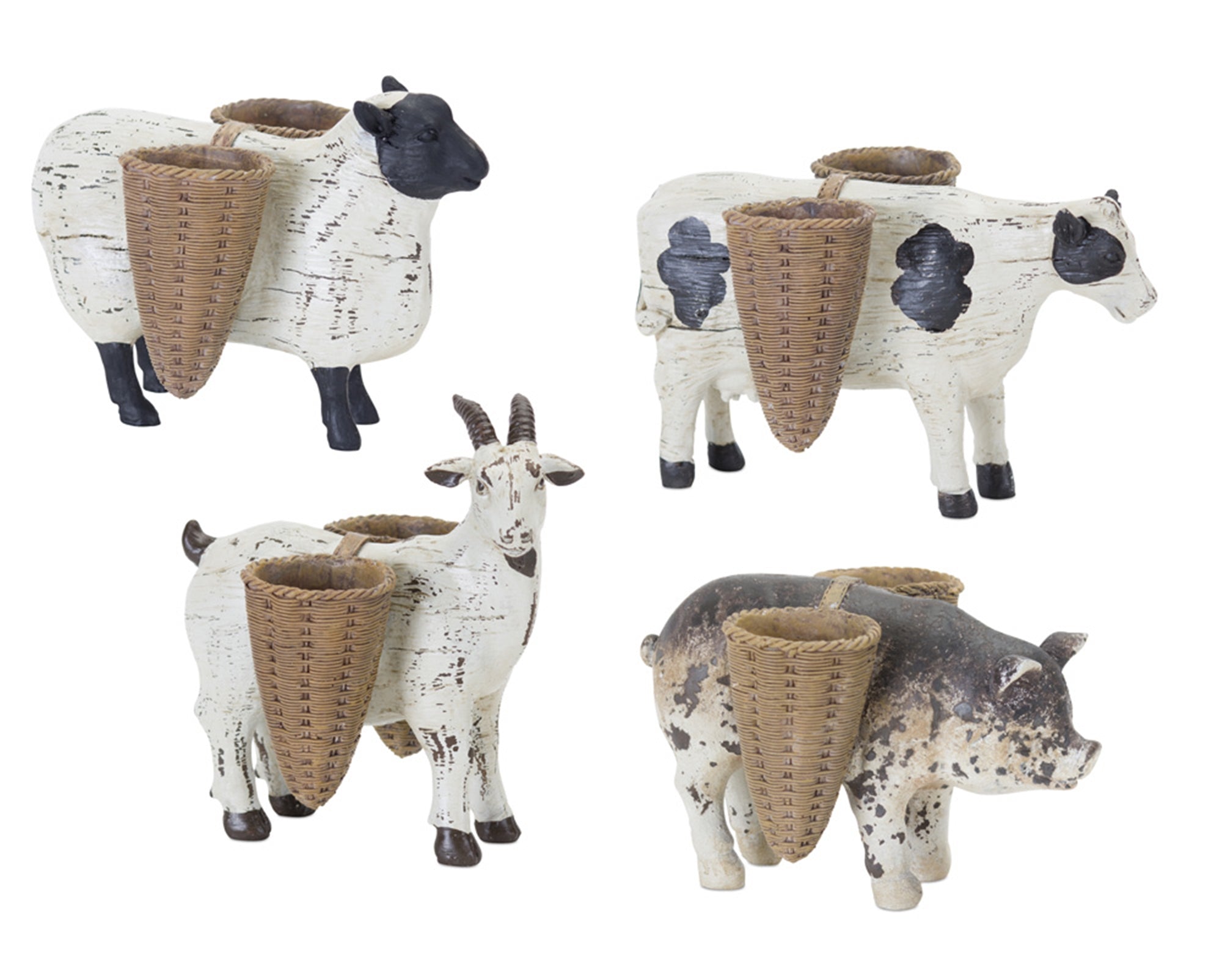 Farm Animal Figurine with Basket Vase Set of 4 SpadezStore