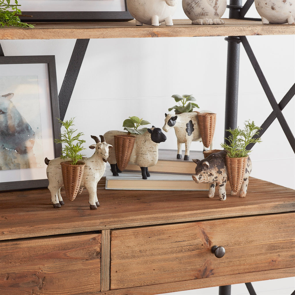 Farm Animal Figurine with Basket Vase Set of 4 SpadezStore