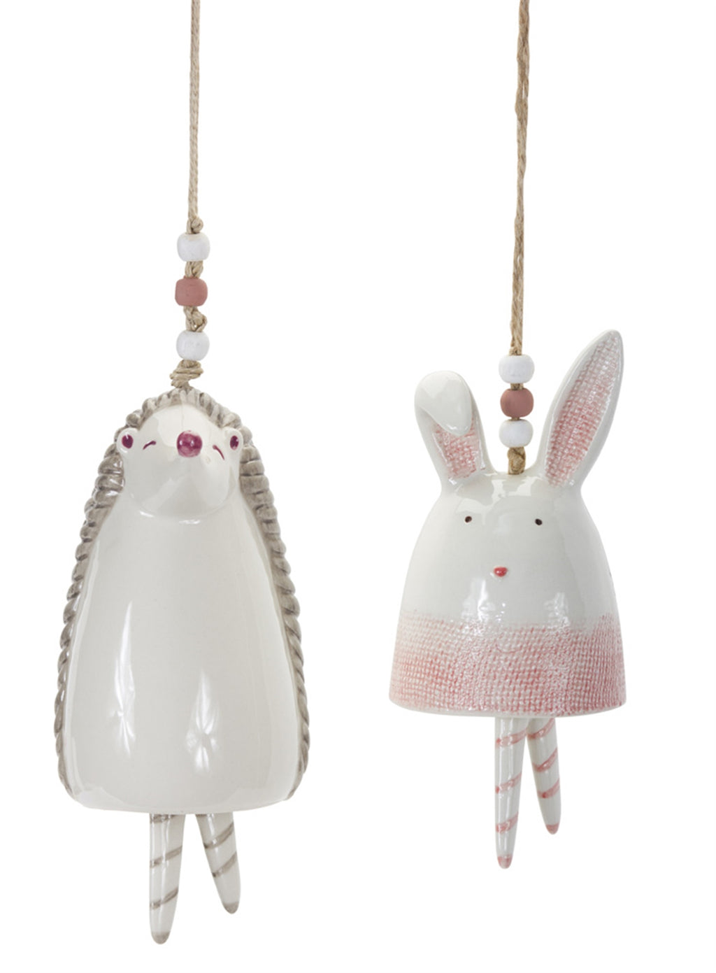 Blush Bunny and Hedgehog Bell Hanging Garden Accent Set of 4 SpadezStore