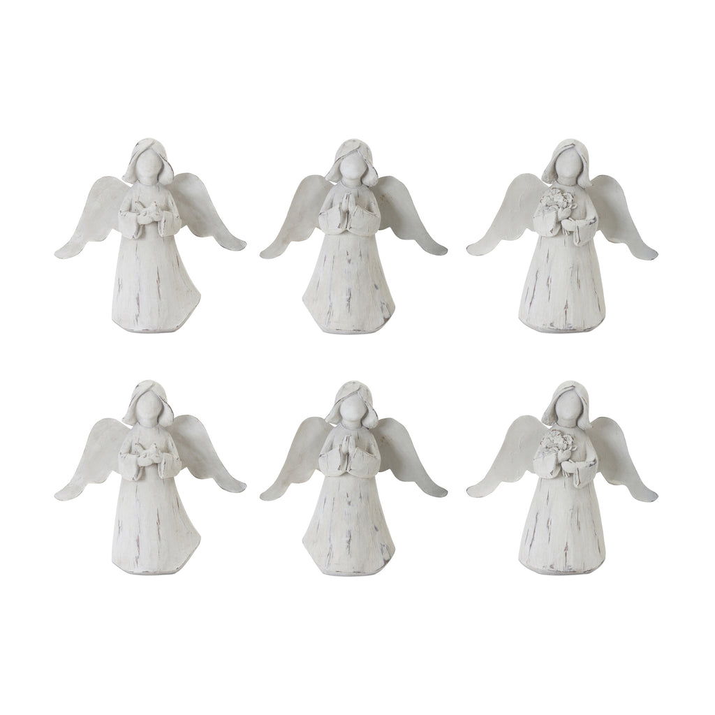Praying Angel Figurine with Metal Wings Set of 6 SpadezStore