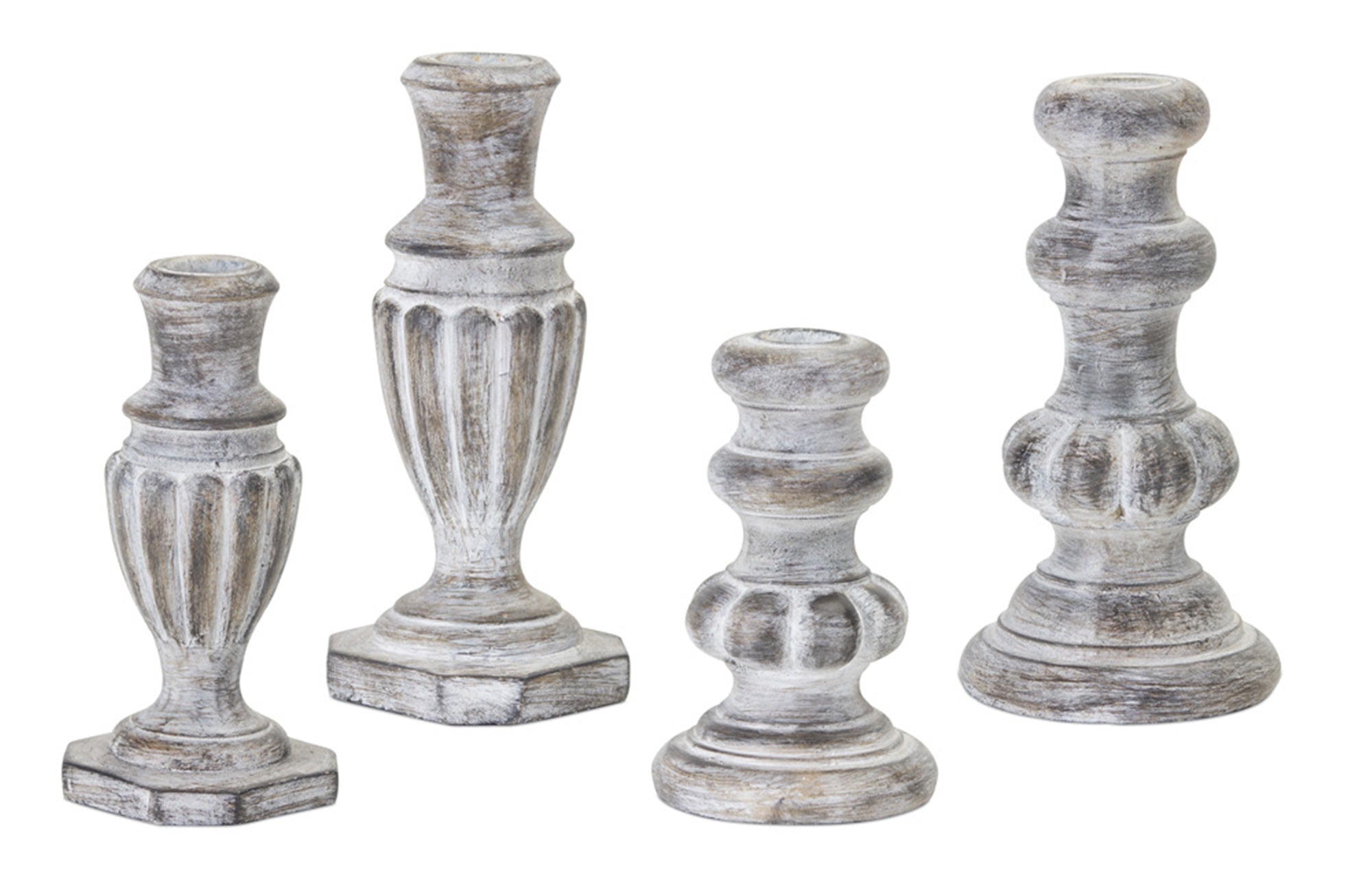 White Washed Stone Candle Holder Set of 4 SpadezStore