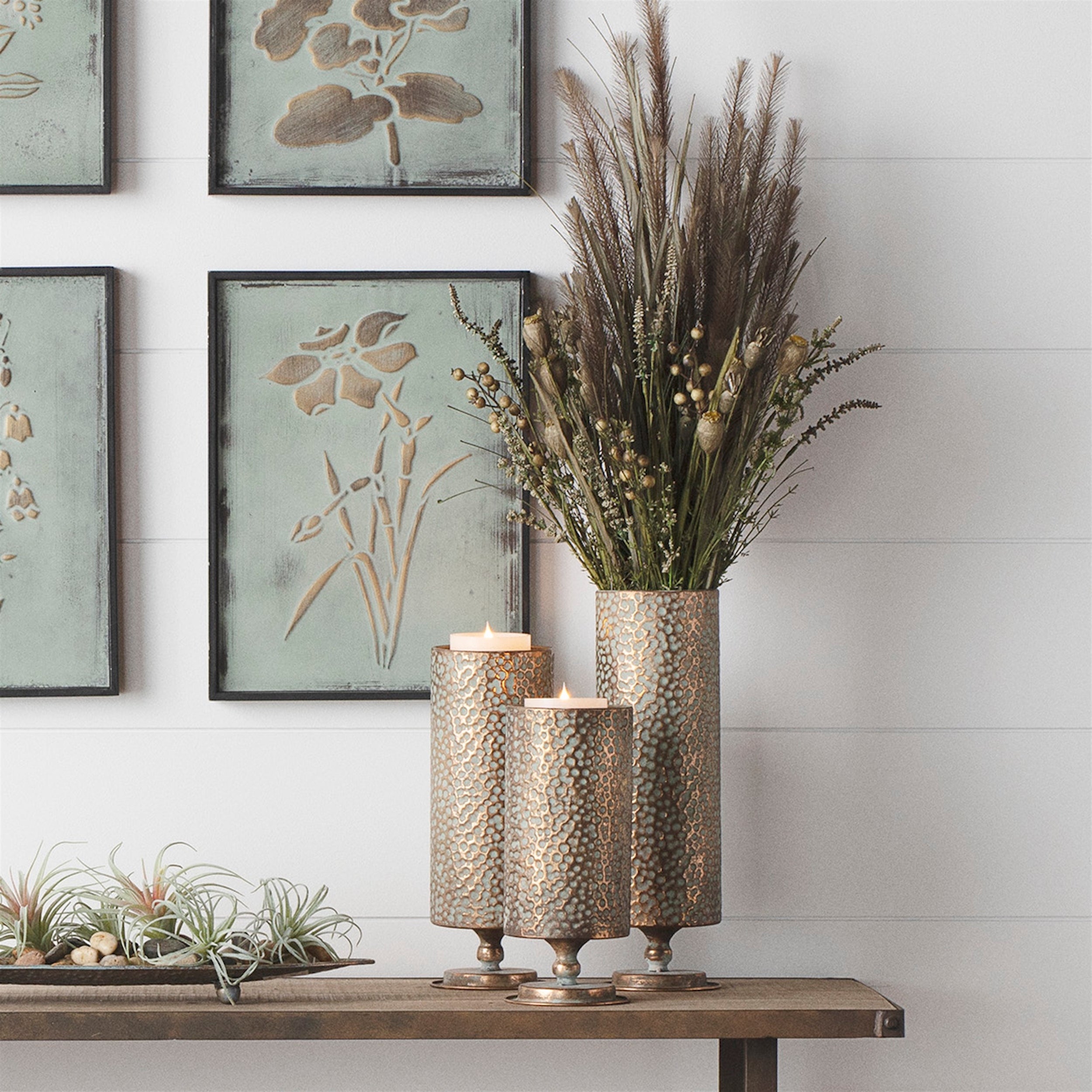 Hammered Bronze Metal Candle Holder Set of 3 SpadezStore