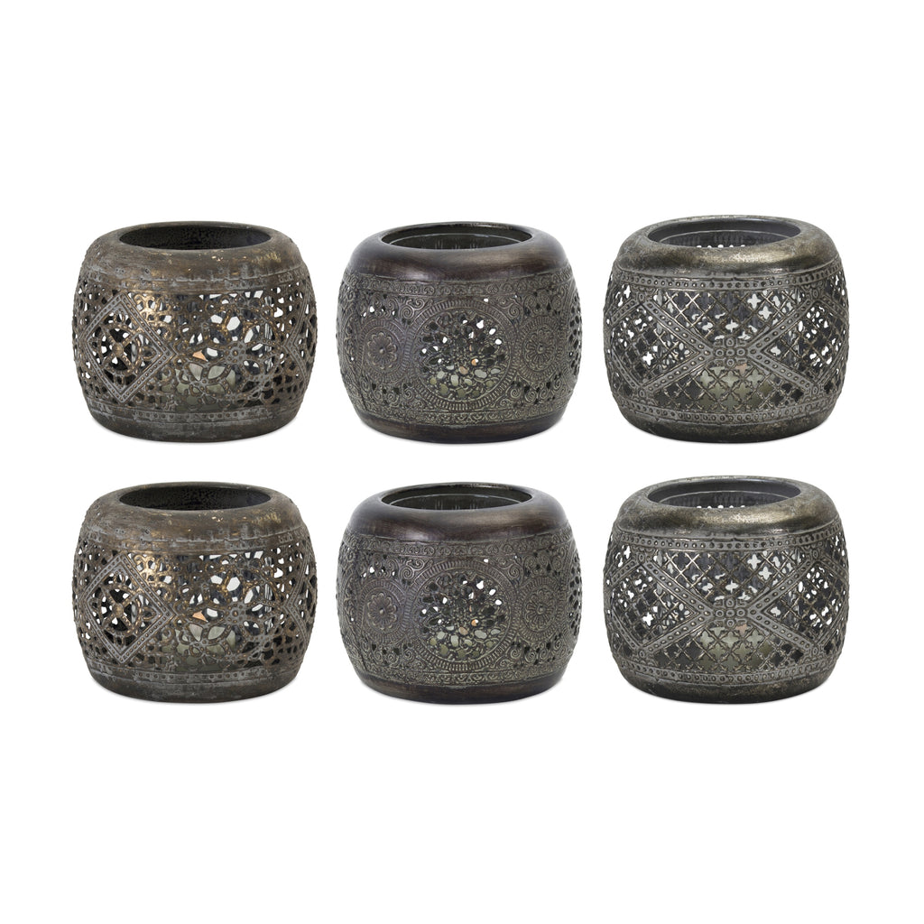 Ornamental Punched Metal Candle Holder Set of 6 SpadezStore
