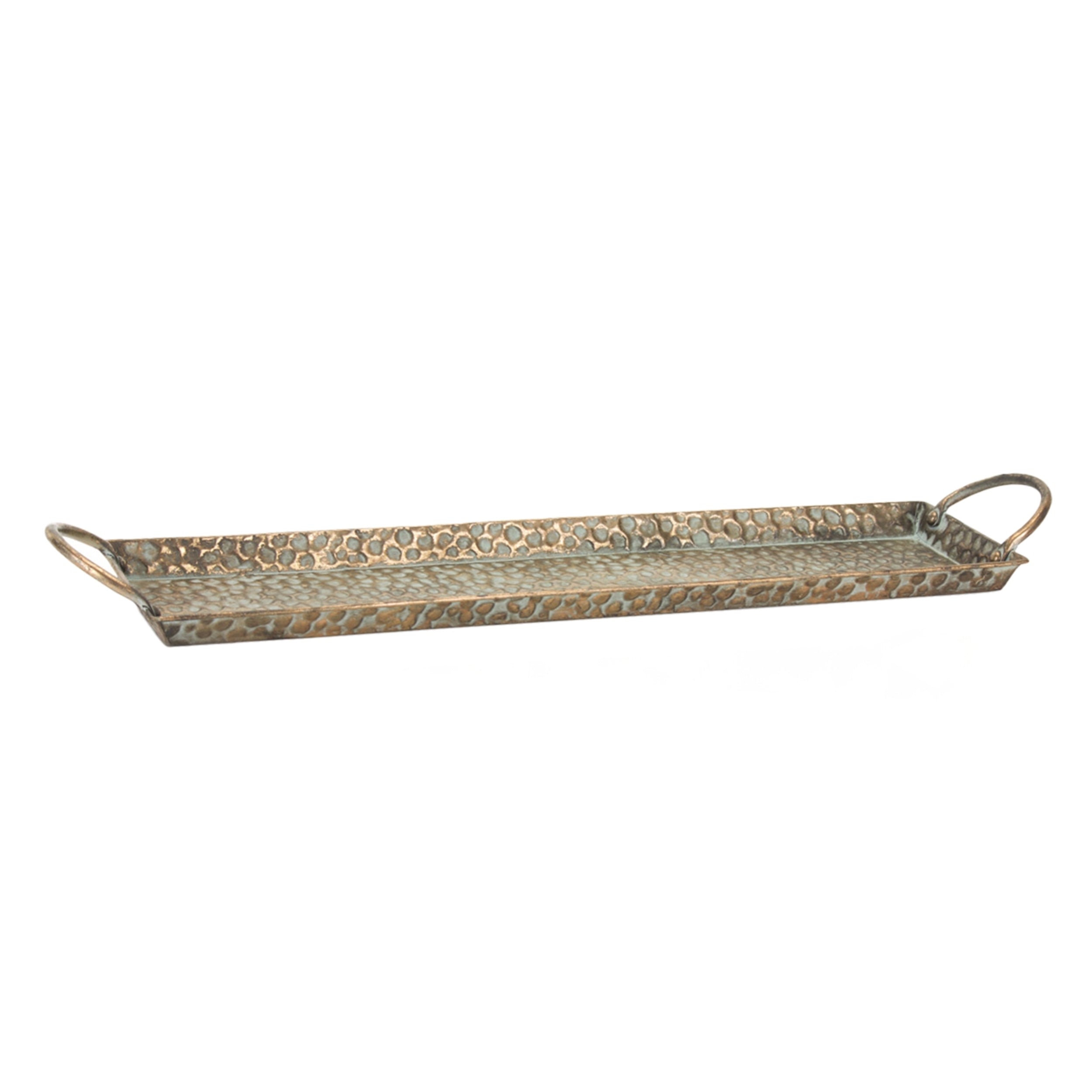 Hammered Metal Tray with Washed Finish and Handles Set of 3 SpadezStore
