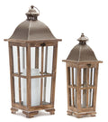 Tapered Wood Lantern with Metal Lid Set of 2 SpadezStore