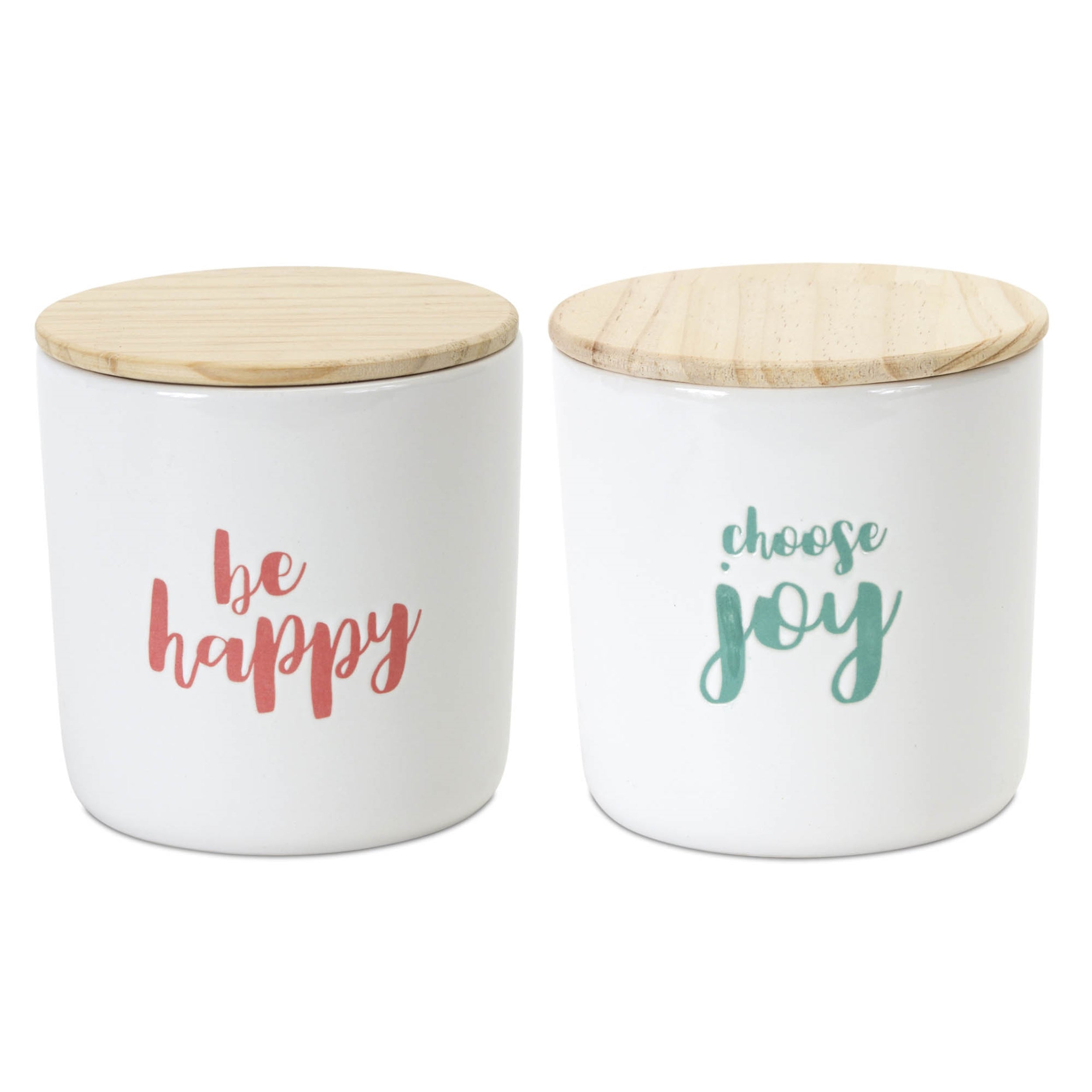 Stoneware Happy Sentiment Canister with Wood Lid Set of 2 SpadezStore