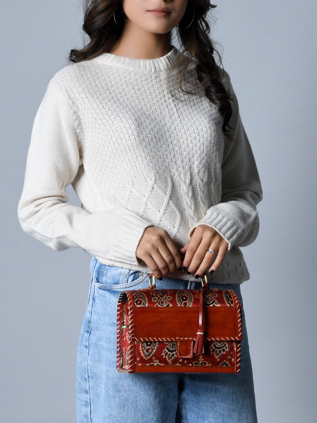 Classy Leather Bags Maroon Mystique Ajrakh Satchel Purse SpadezStore