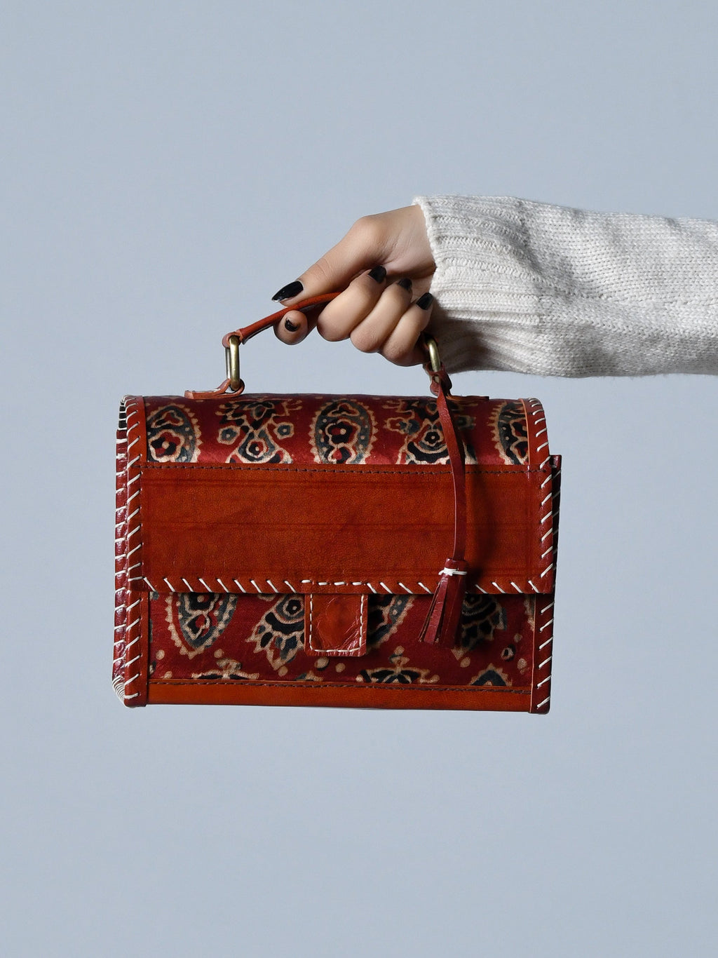 Classy Leather Bags Maroon Mystique Ajrakh Satchel Purse SpadezStore