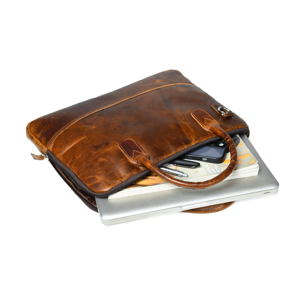 Classy Leather Bags Modernist Leather Laptop Bag- Brown