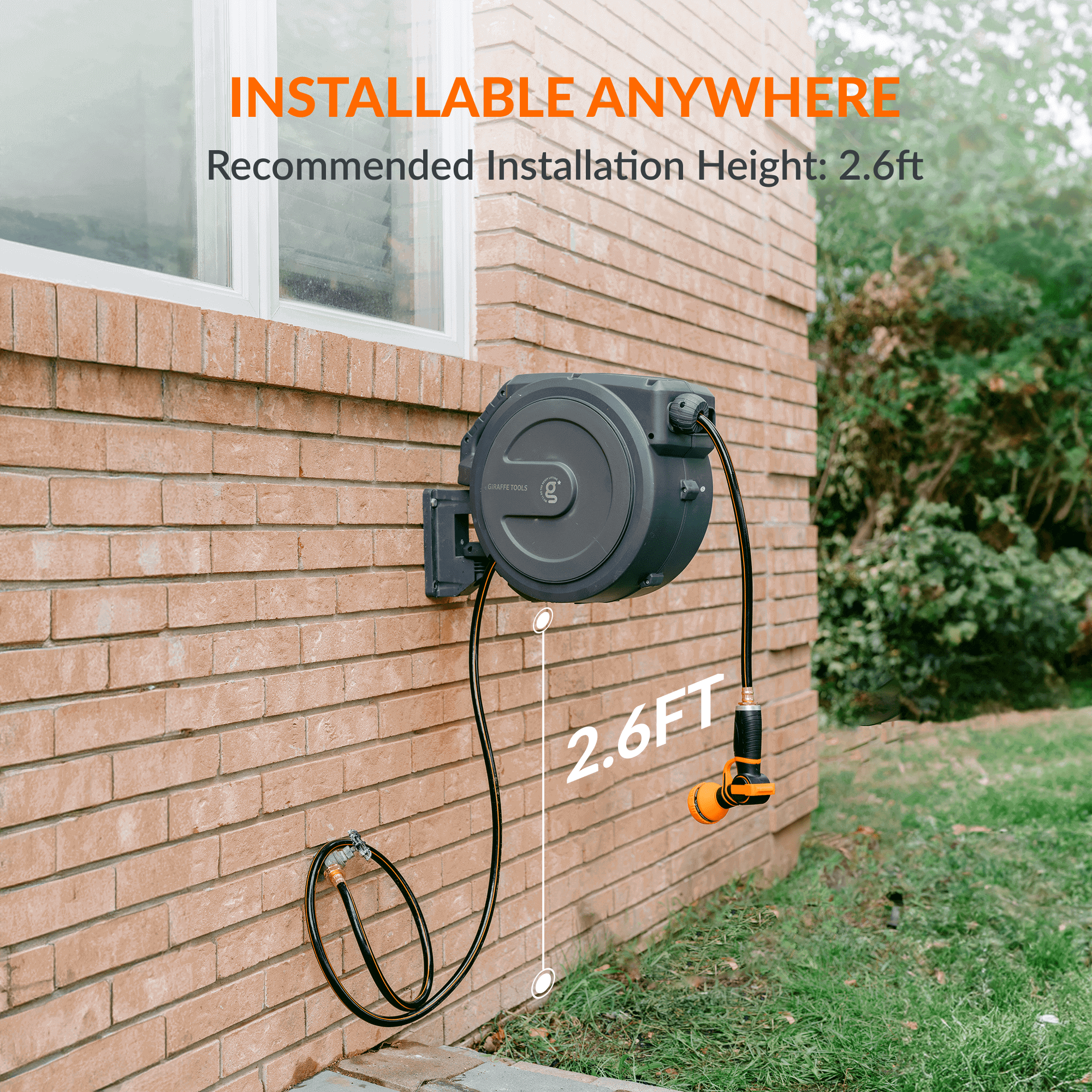 Giraffe Tools Retractable Garden Hose Reel-5/8in-90ft SpadezStore