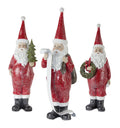 Frosted Long John Santa with Pine and List Accent Set of 3 SpadezStore