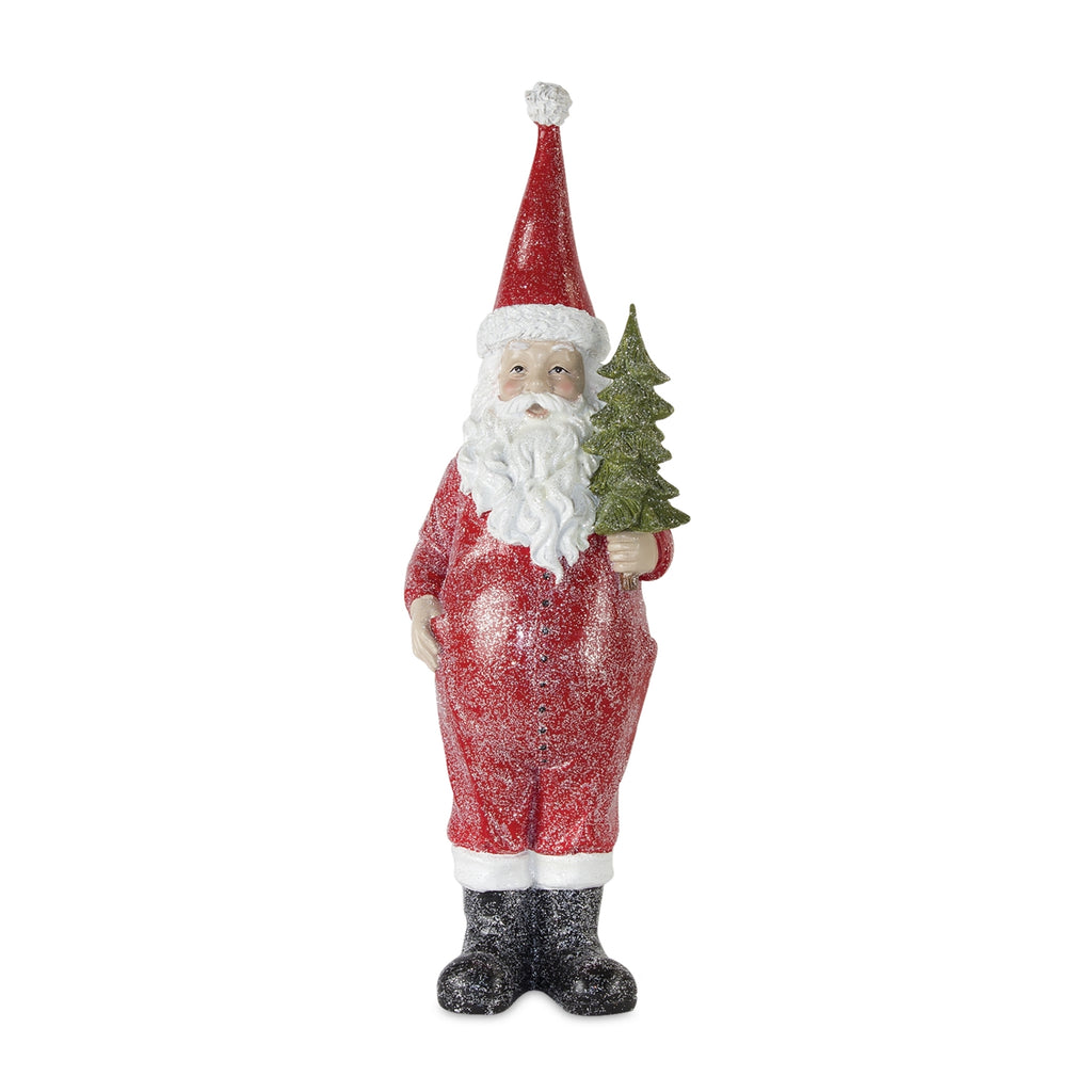Frosted Long John Santa with Pine and List Accent Set of 3 SpadezStore