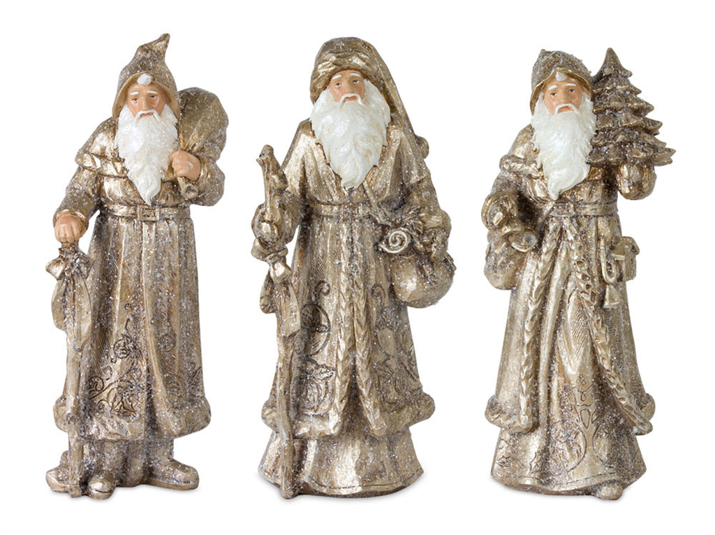 Stone Woodland Santa with Gold Finish Set of 3 SpadezStore