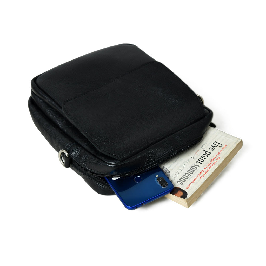 Classy Leather Bags Enzo Black Side Messenger SpadezStore